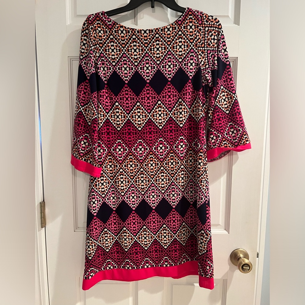 Eliza J Shift Dress Sz 8 Diamond Multicolor Stretch Retro Classic Bold